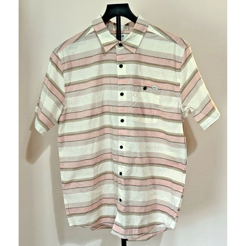 Hurley One & Only Lido Stripe Short Sleeve Button-Up Shirt Men’s M NWT Coastal - Picture 3 of 10